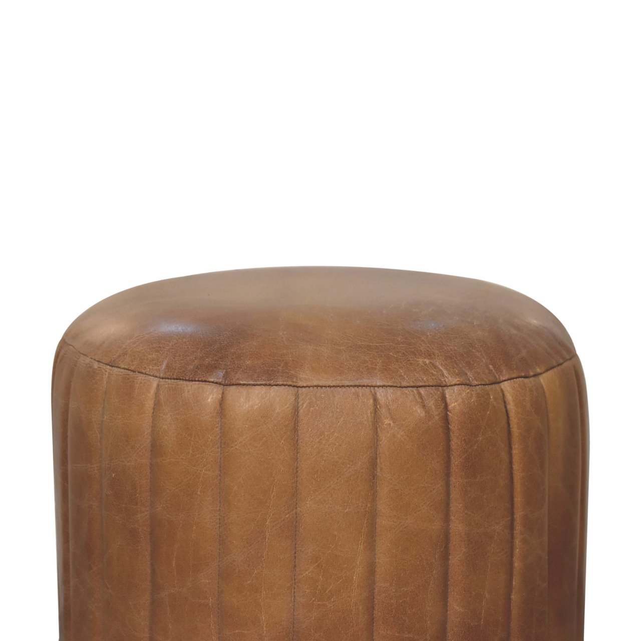 Solid Mango Wood Tan Buffalo Leather Finished Footstool - Image 5