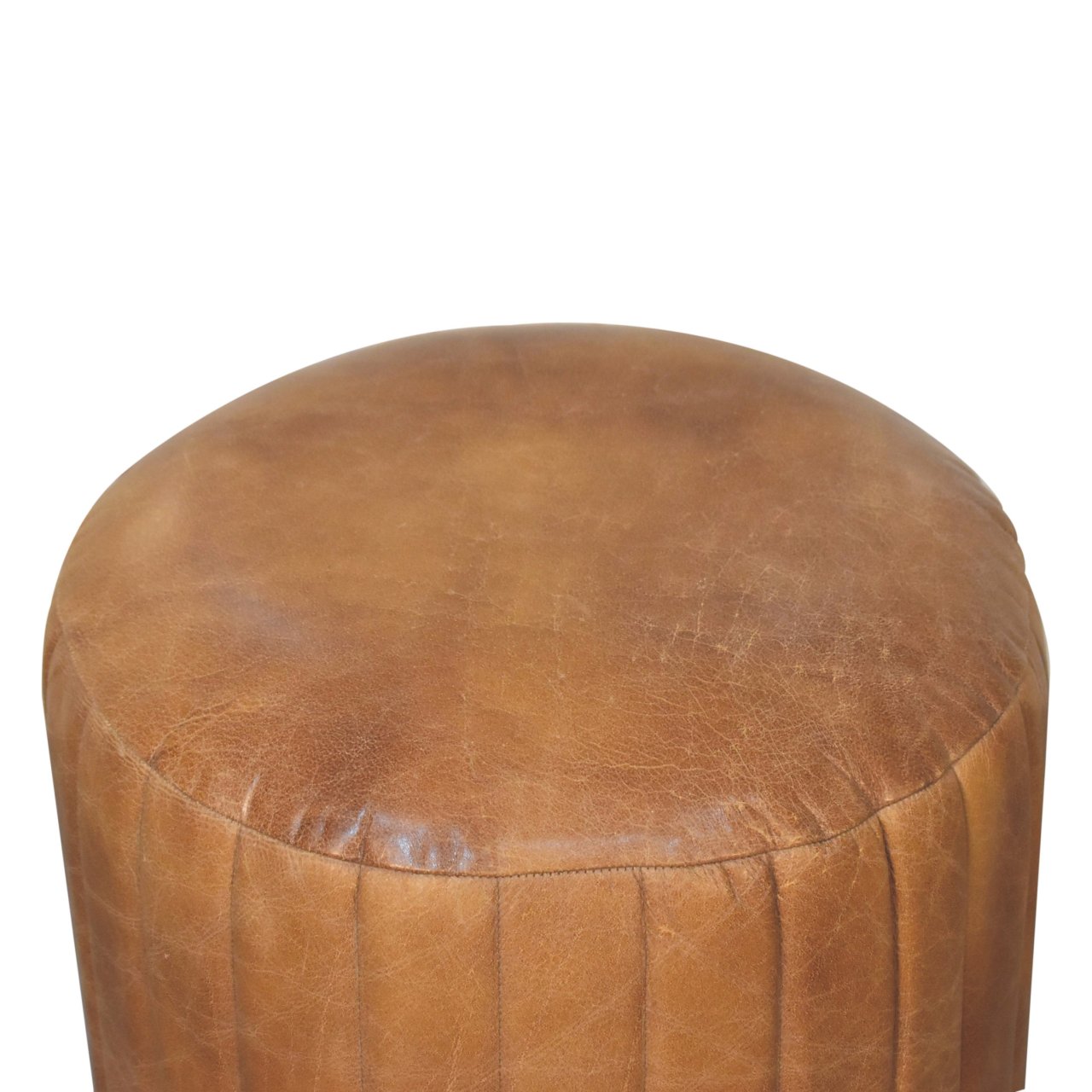 Solid Mango Wood Tan Buffalo Leather Finished Footstool - Image 6