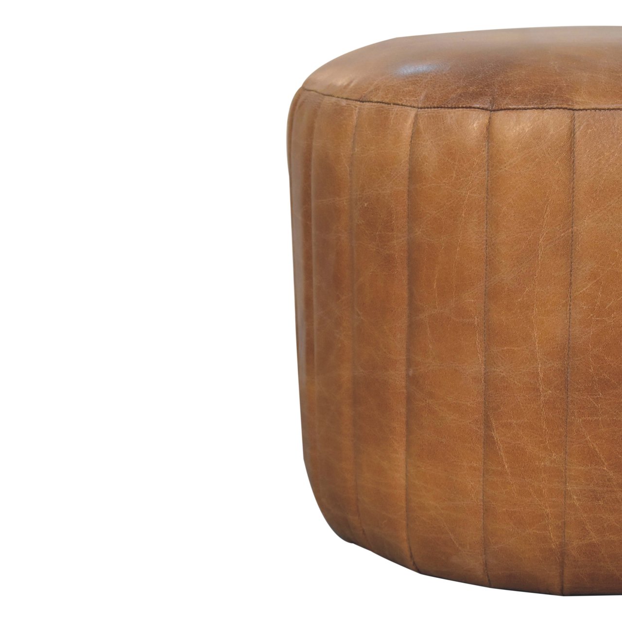 Solid Mango Wood Tan Buffalo Leather Finished Footstool - Image 7