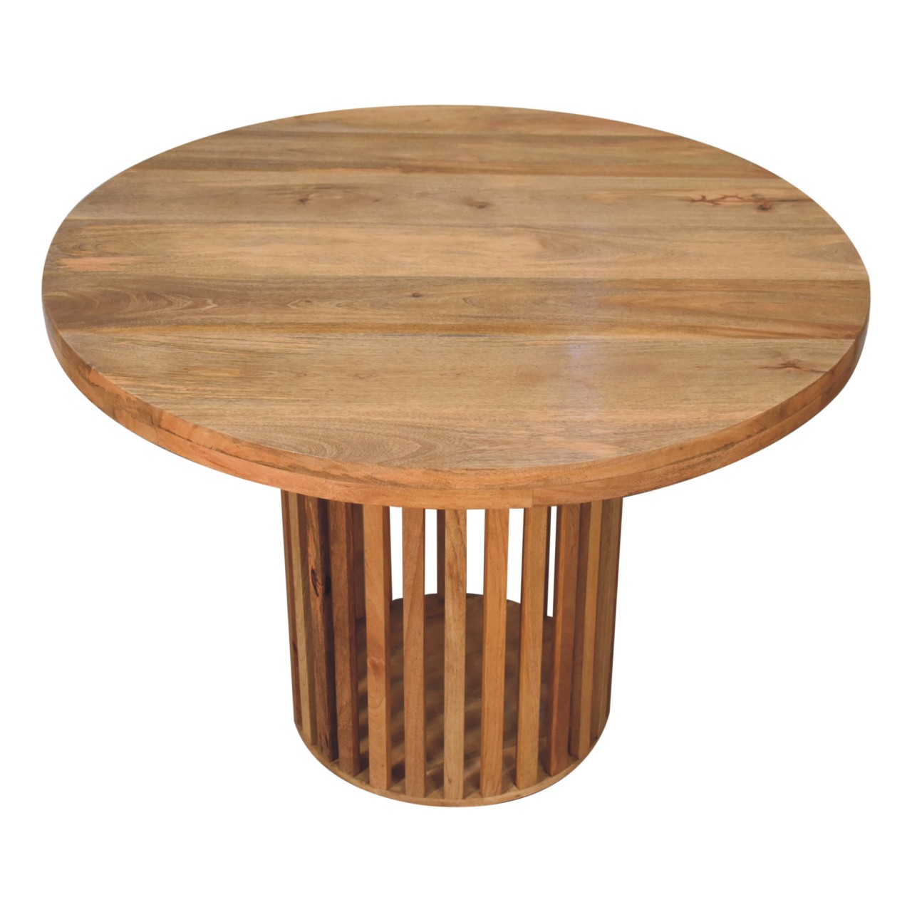 Solid Mango Wood Oak Finished Japanese Style Ariella 110cm Round Dining Table - Image 3