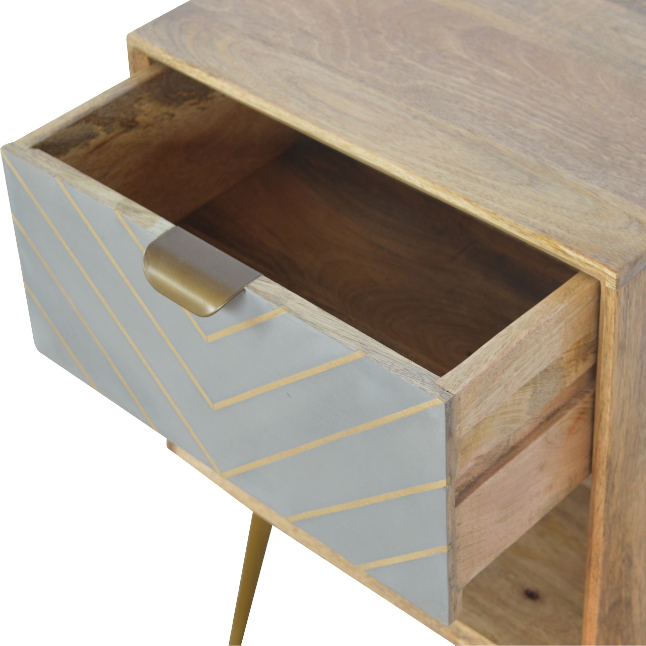 Solid Mango Wood Mango Wood Cement Drawer Front with Brass Inlay Scandinavian Style 1 Drawer Bedside - Image 7