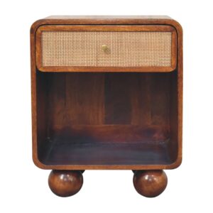 Solid Mango Wood Chestnut Finished 1 Drawer with Open Woven Front Bedside