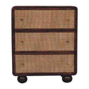 Solid Mango Wood Chestnut Finished 3 Drawer Woven Front Chest