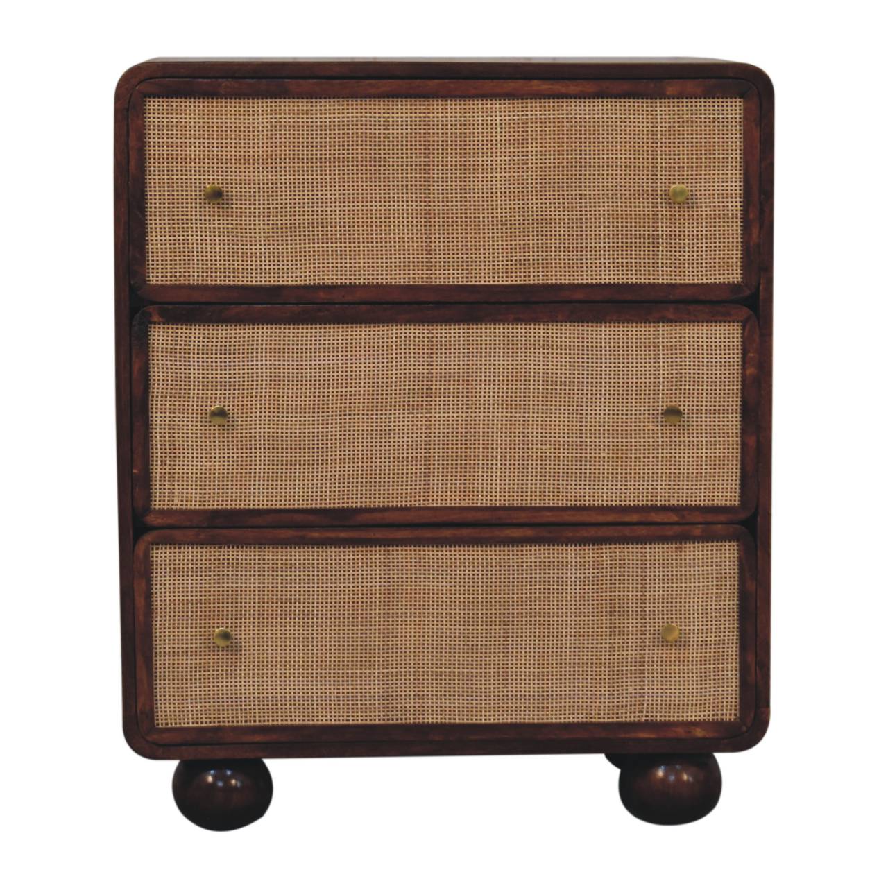 Solid Mango Wood Chestnut Finished 3 Drawer Woven Front Chest