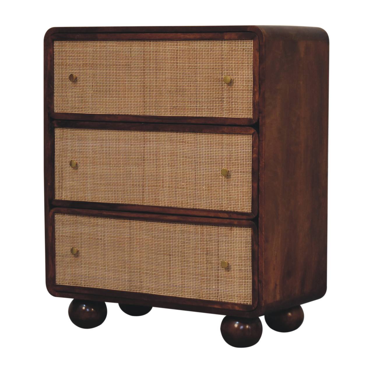 Solid Mango Wood Chestnut Finished 3 Drawer Woven Front Chest - Image 2