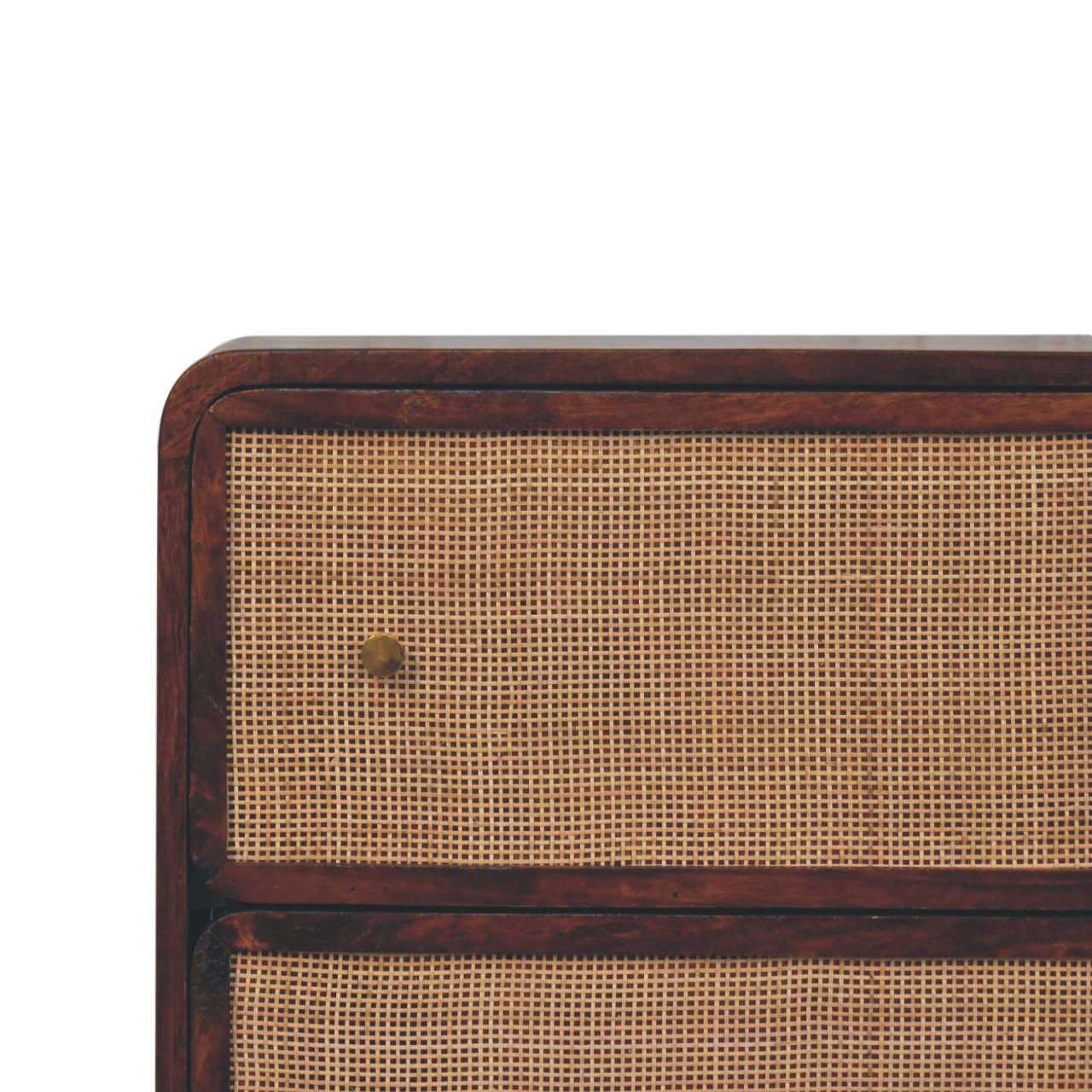 Solid Mango Wood Chestnut Finished 3 Drawer Woven Front Chest - Image 4