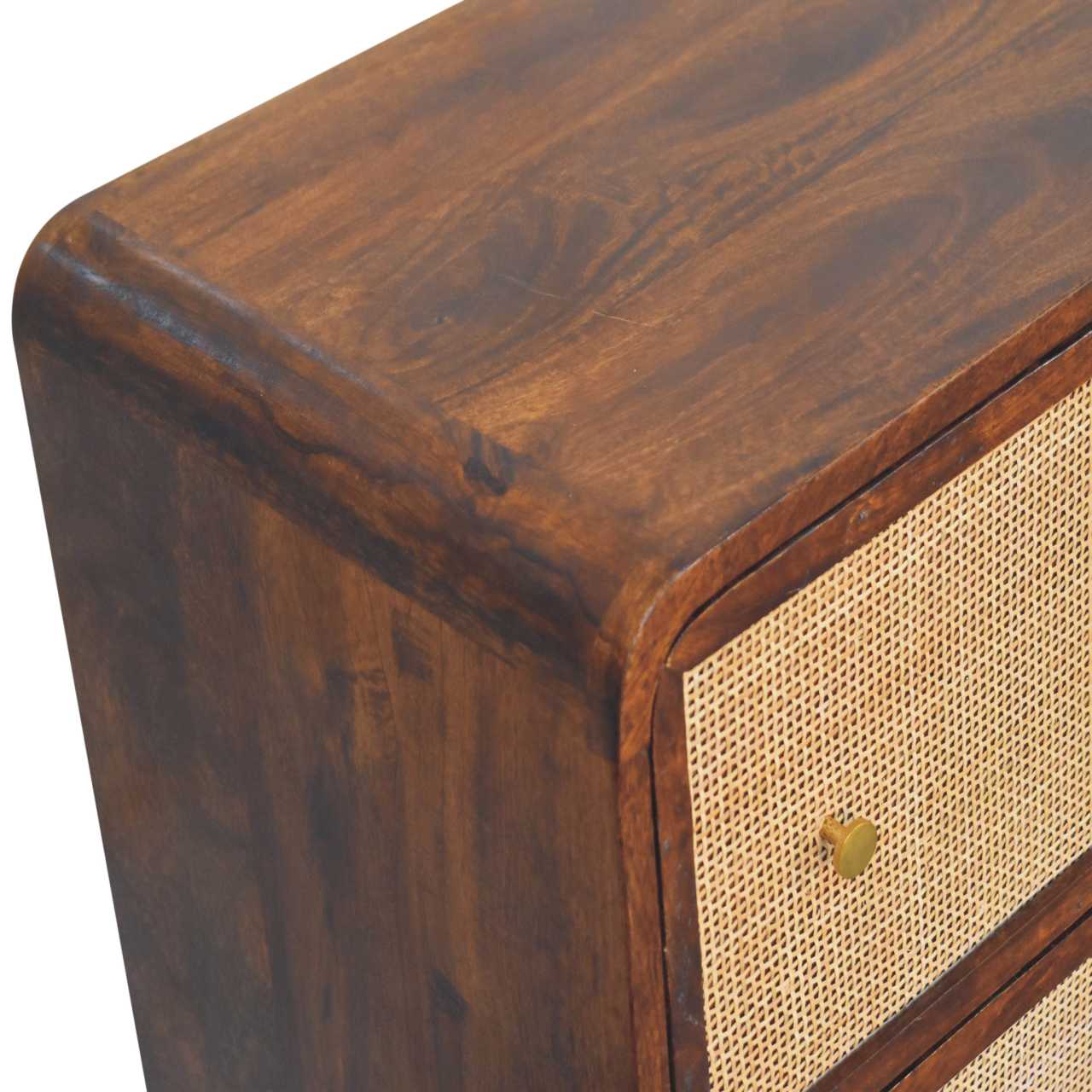 Solid Mango Wood Chestnut Finished 3 Drawer Woven Front Chest - Image 5