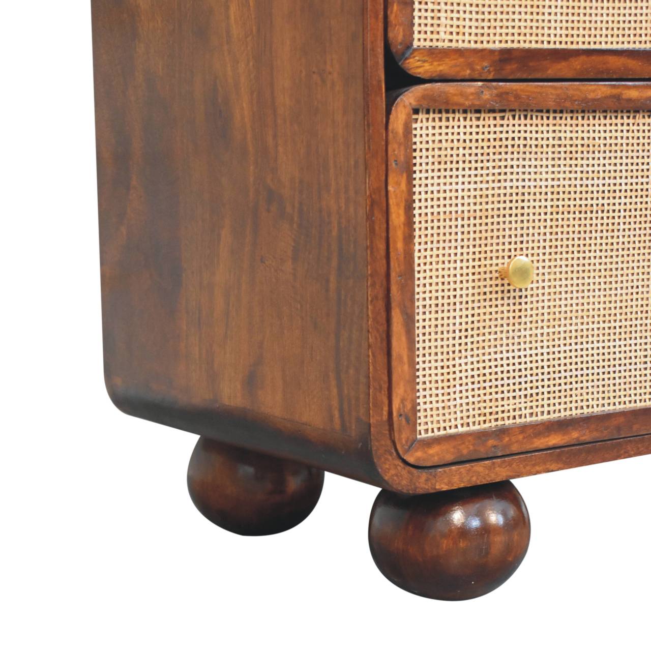 Solid Mango Wood Chestnut Finished 3 Drawer Woven Front Chest - Image 7