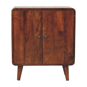 Solid Mango Wood Chestnut Finished 2 Door Mini Classic Cabinet