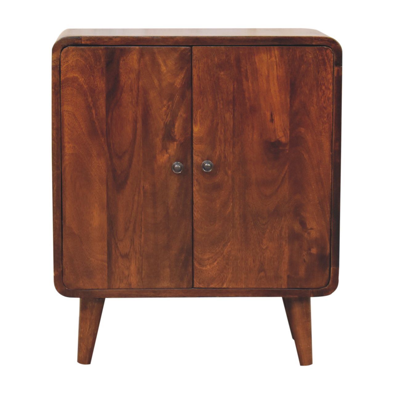 Solid Mango Wood Chestnut Finished 2 Door Mini Classic Cabinet