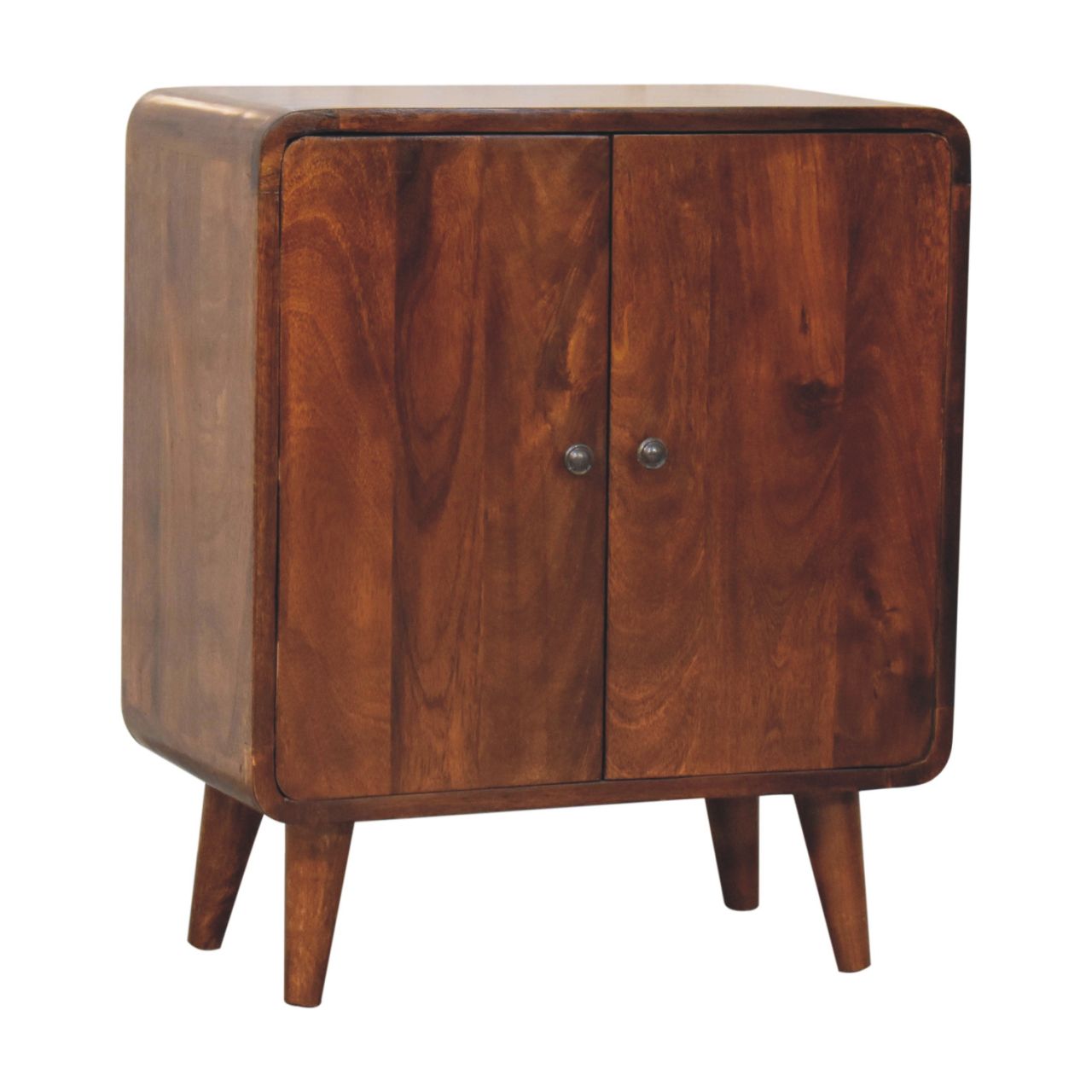 Solid Mango Wood Chestnut Finished 2 Door Mini Classic Cabinet - Image 2