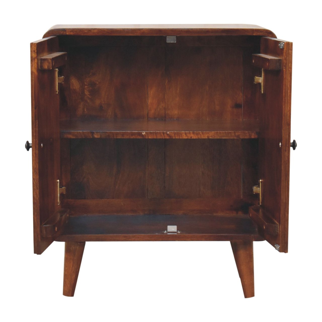 Solid Mango Wood Chestnut Finished 2 Door Mini Classic Cabinet - Image 6
