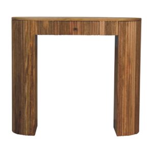 Solid Mango Wood Oak Finished  Concealed Drawer Chunky Legs Soba Straight Console Table
