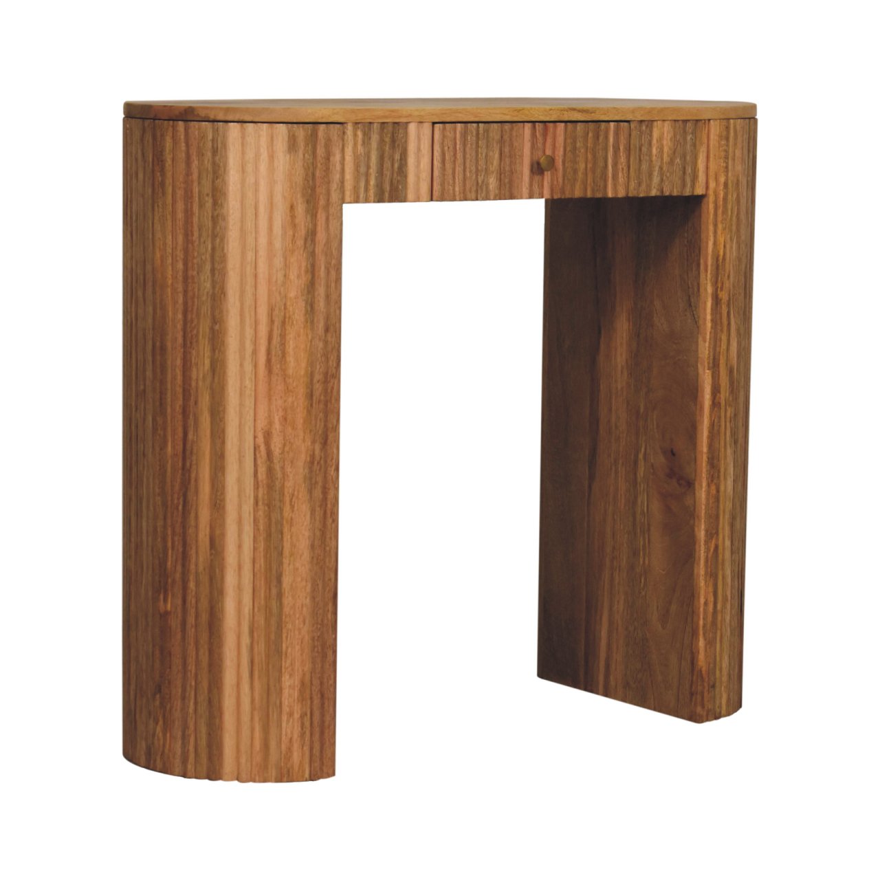 Solid Mango Wood Oak Finished Concealed Drawer Chunky Legs Soba Straight Console Table - Image 3