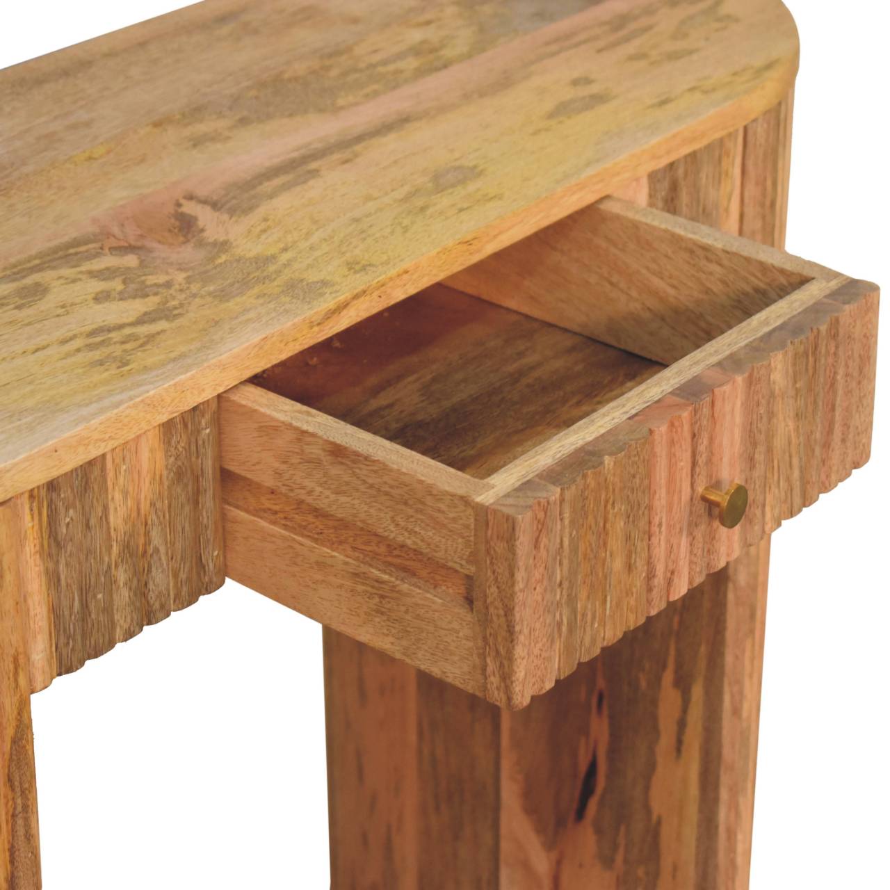 Solid Mango Wood Oak Finished Concealed Drawer Chunky Legs Soba Straight Console Table - Image 6