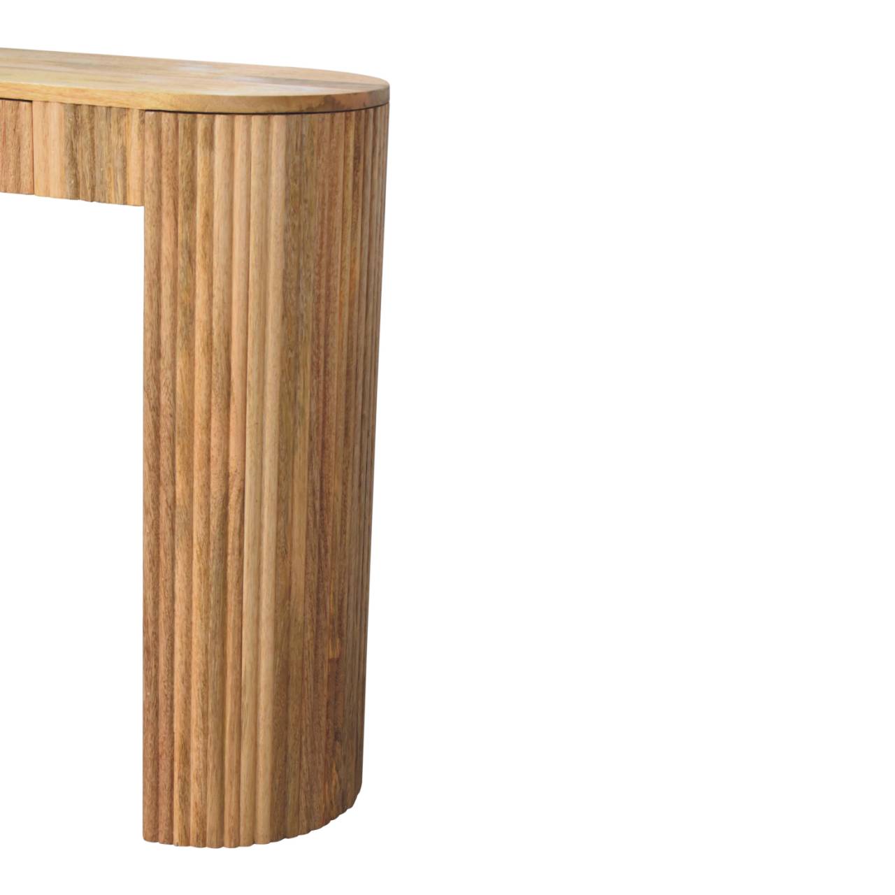 Solid Mango Wood Oak Finished Concealed Drawer Chunky Legs Soba Straight Console Table - Image 7