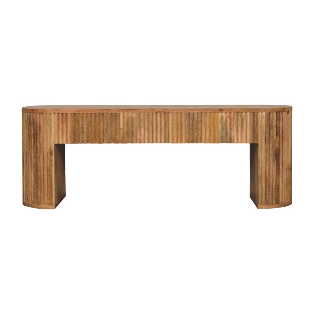 Solid Mango Wood Oak Finished Chunky Legs Concealed Drawers Soba Straight Media Unit