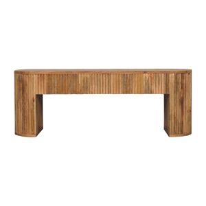 Solid Mango Wood Oak Finished Chunky Legs Concealed Drawers Soba Straight Media Unit