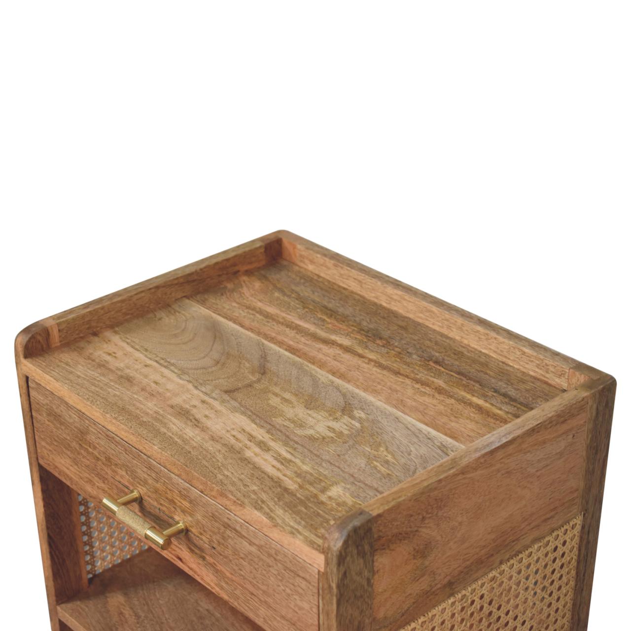 Solid Mango Wood Oak Finished 1 Drawer 2 Slots Larissa T-Bar Open Bedside - Image 5