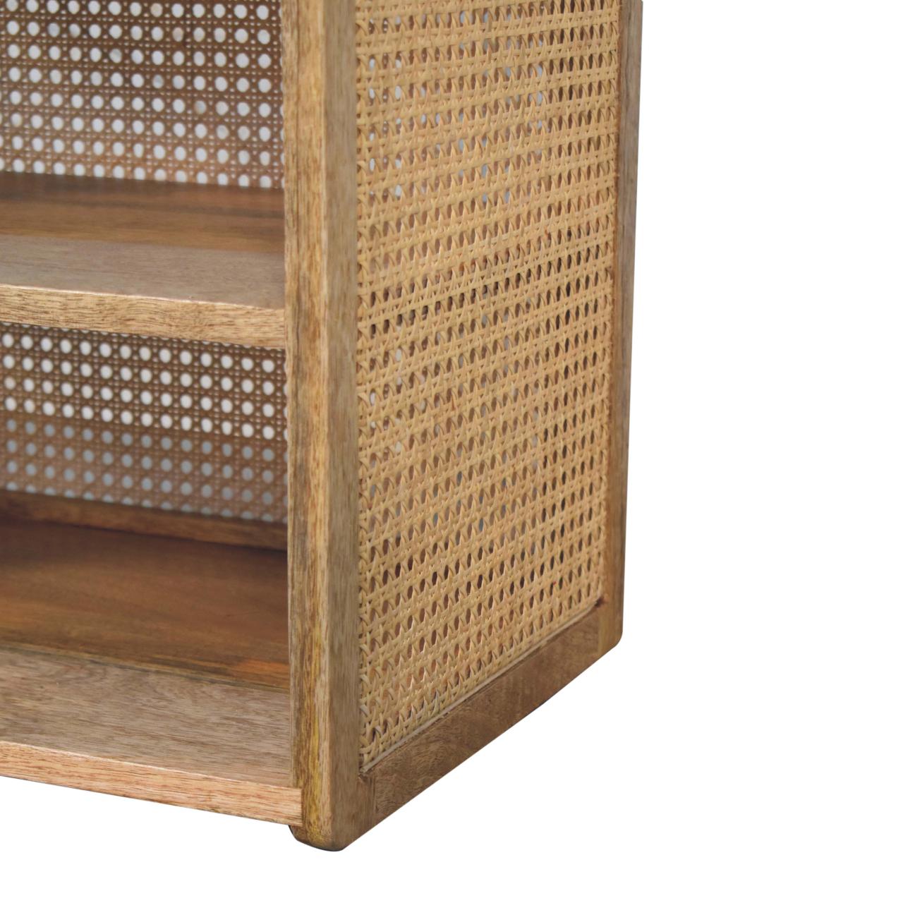 Solid Mango Wood Oak Finished 1 Drawer 2 Slots Larissa T-Bar Open Bedside - Image 7