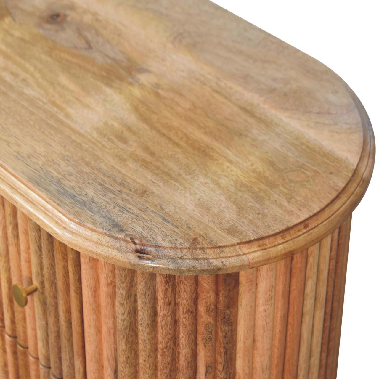 Solid Mango Wood Oak Finished 3 Drawer Patterned Soba Nordic Chest - Image 5