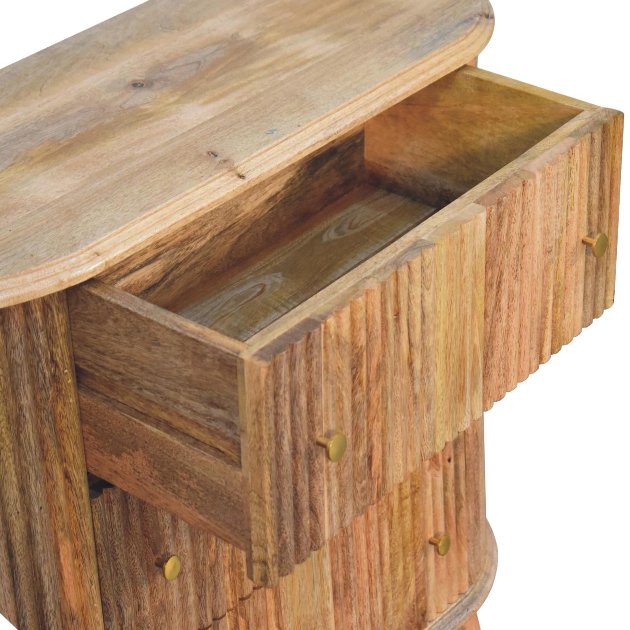 Solid Mango Wood Oak Finished 3 Drawer Patterned Soba Nordic Chest - Image 6