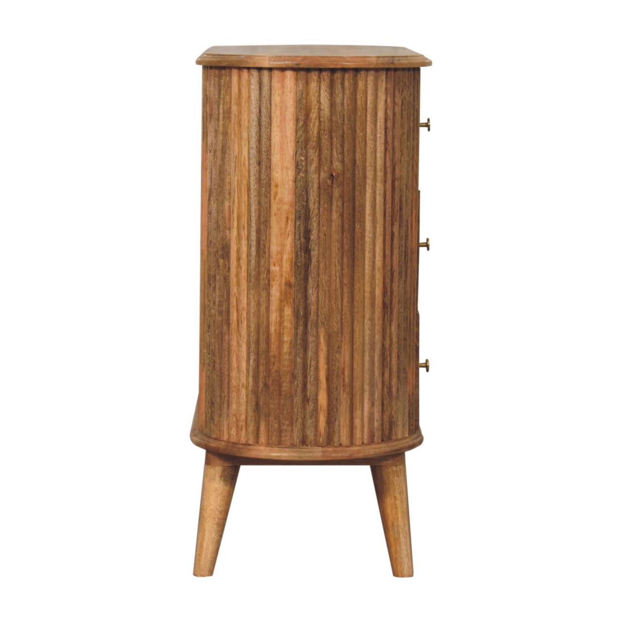 Solid Mango Wood Oak Finished 3 Drawer Patterned Soba Nordic Chest - Image 8