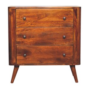 Solid Mango Wood Chestnut Finished 3 Drawer Bera Chest