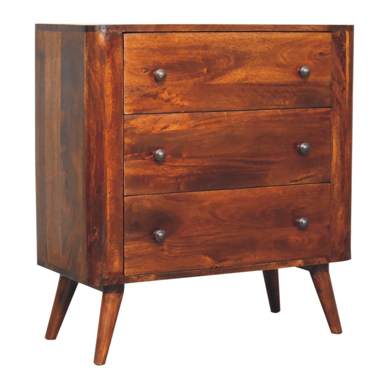 Solid Mango Wood Chestnut Finished 3 Drawer Bera Chest - Image 3