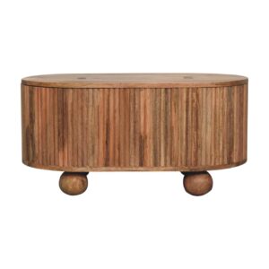 Solid Mango Wood Oak Finished Soba Ball Coffee Table with Storage Compartment & Liftable Lid