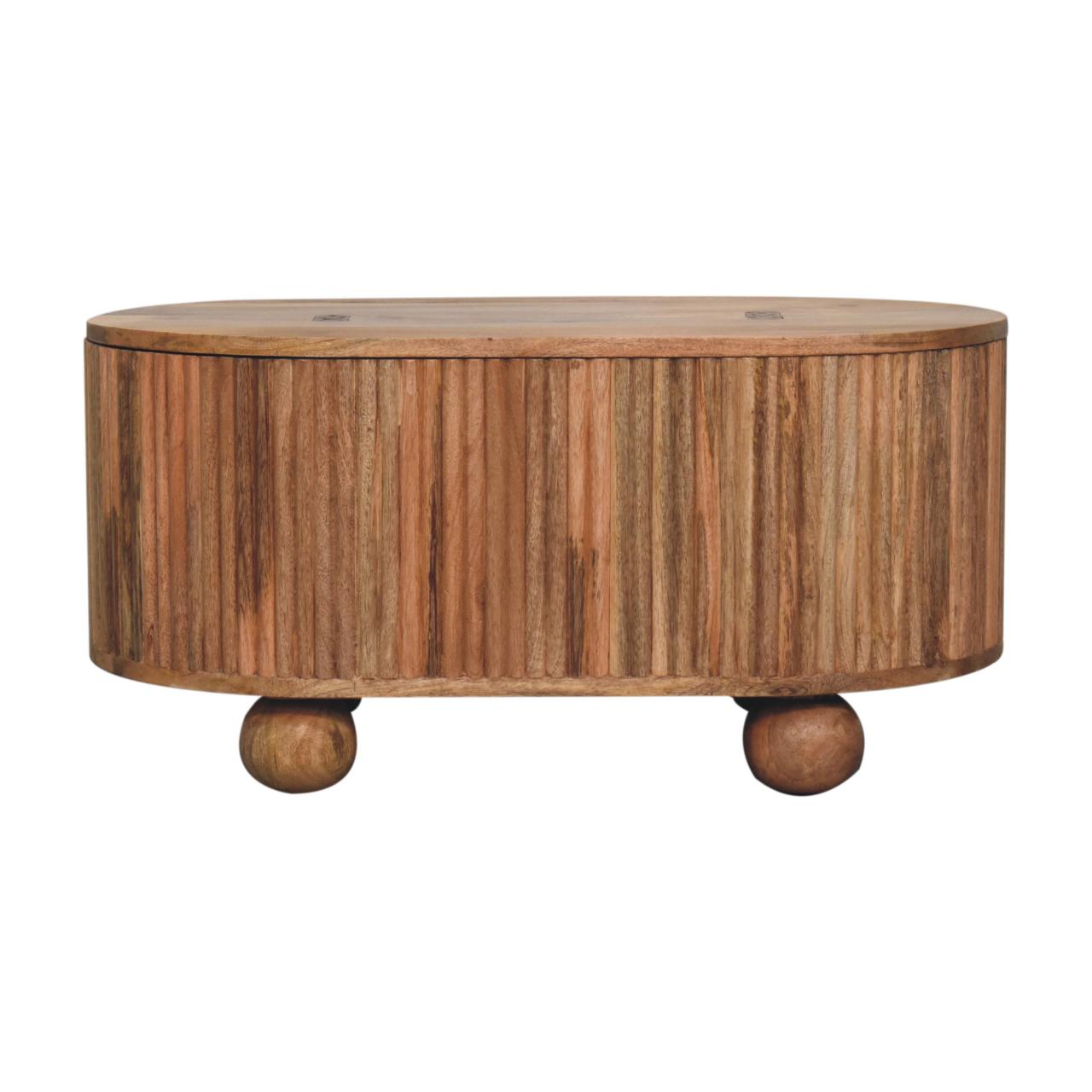 Solid Mango Wood Oak Finished Soba Ball Coffee Table with Storage Compartment & Liftable Lid