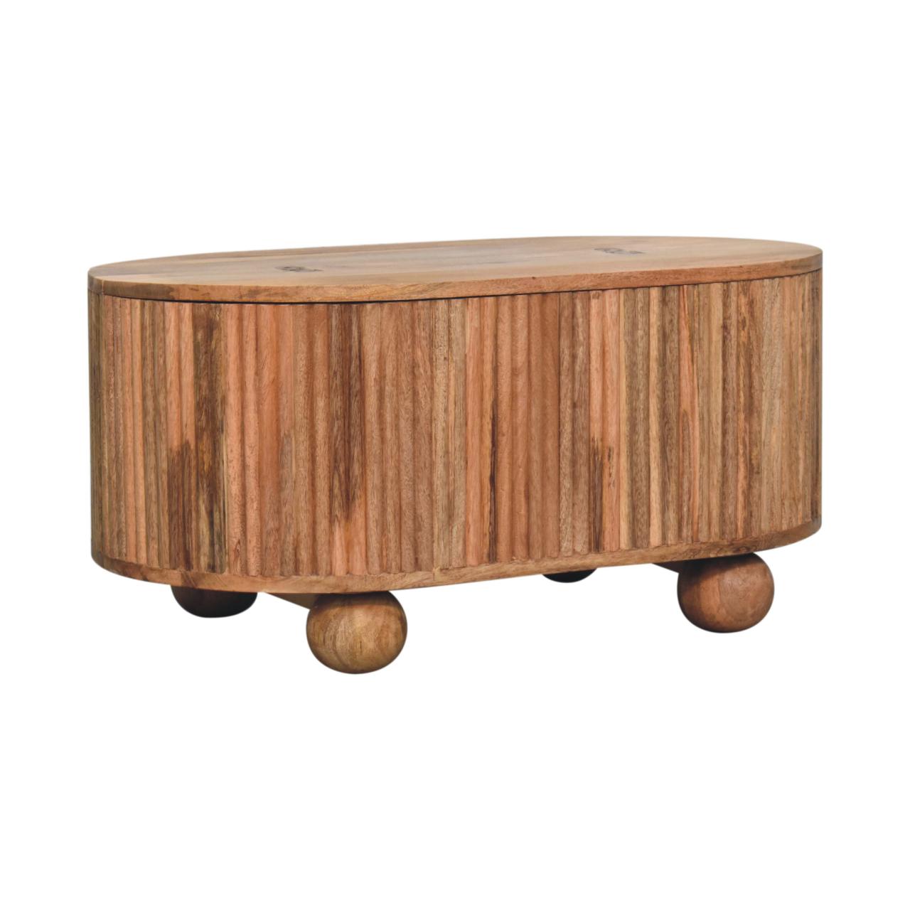 Solid Mango Wood Oak Finished Soba Ball Coffee Table with Storage Compartment & Liftable Lid - Image 2