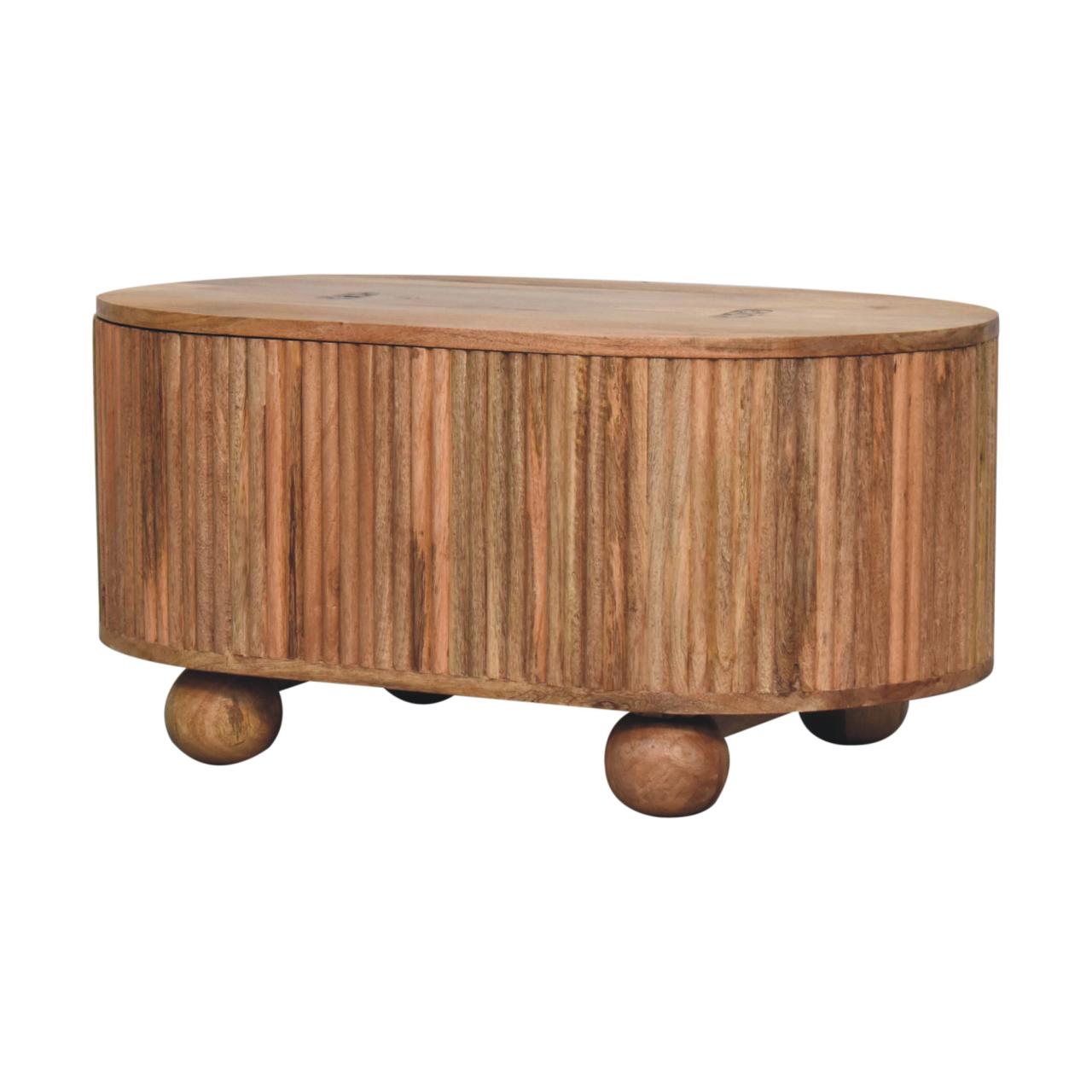 Solid Mango Wood Oak Finished Soba Ball Coffee Table with Storage Compartment & Liftable Lid - Image 3