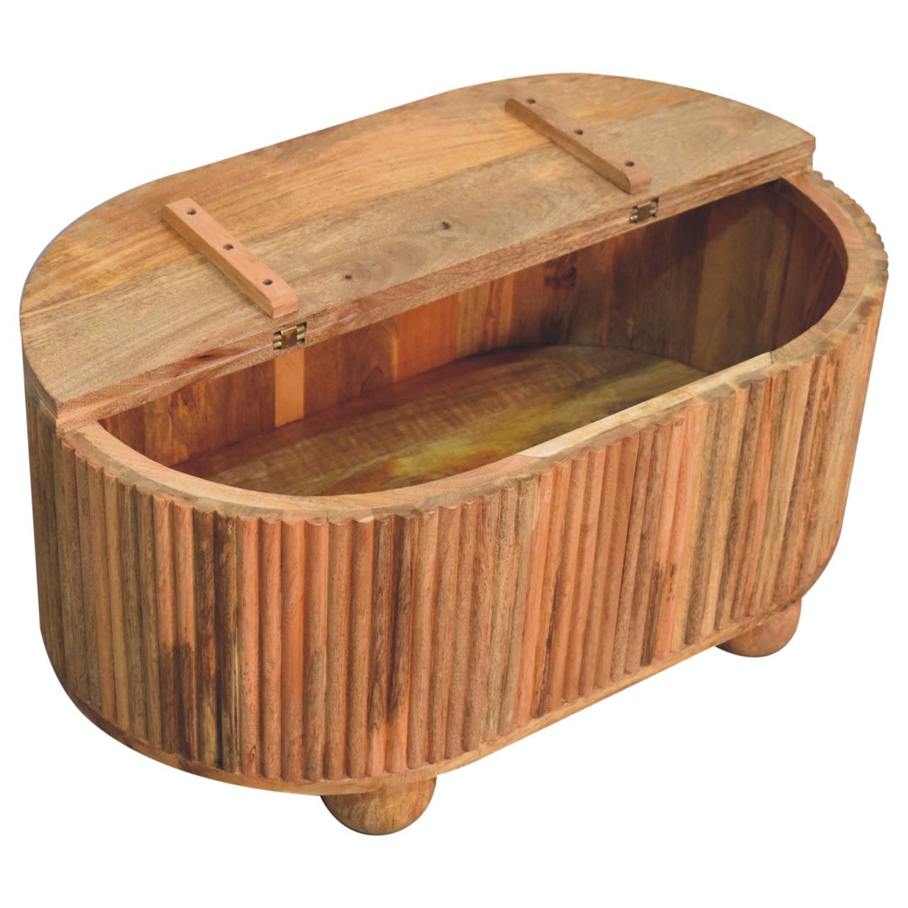 Solid Mango Wood Oak Finished Soba Ball Coffee Table with Storage Compartment & Liftable Lid - Image 7