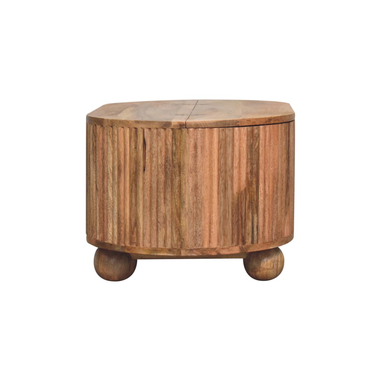 Solid Mango Wood Oak Finished Soba Ball Coffee Table with Storage Compartment & Liftable Lid - Image 9