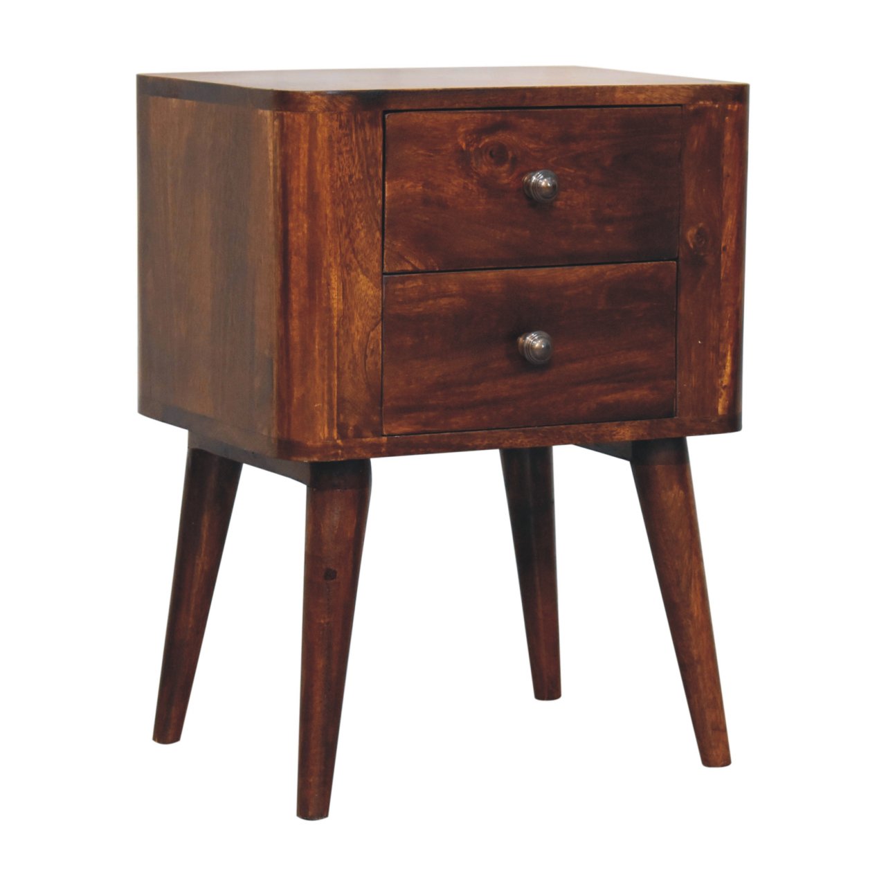Solid Mango Wood Chestnut Finished 2 Drawer Bera Bedside - Image 2