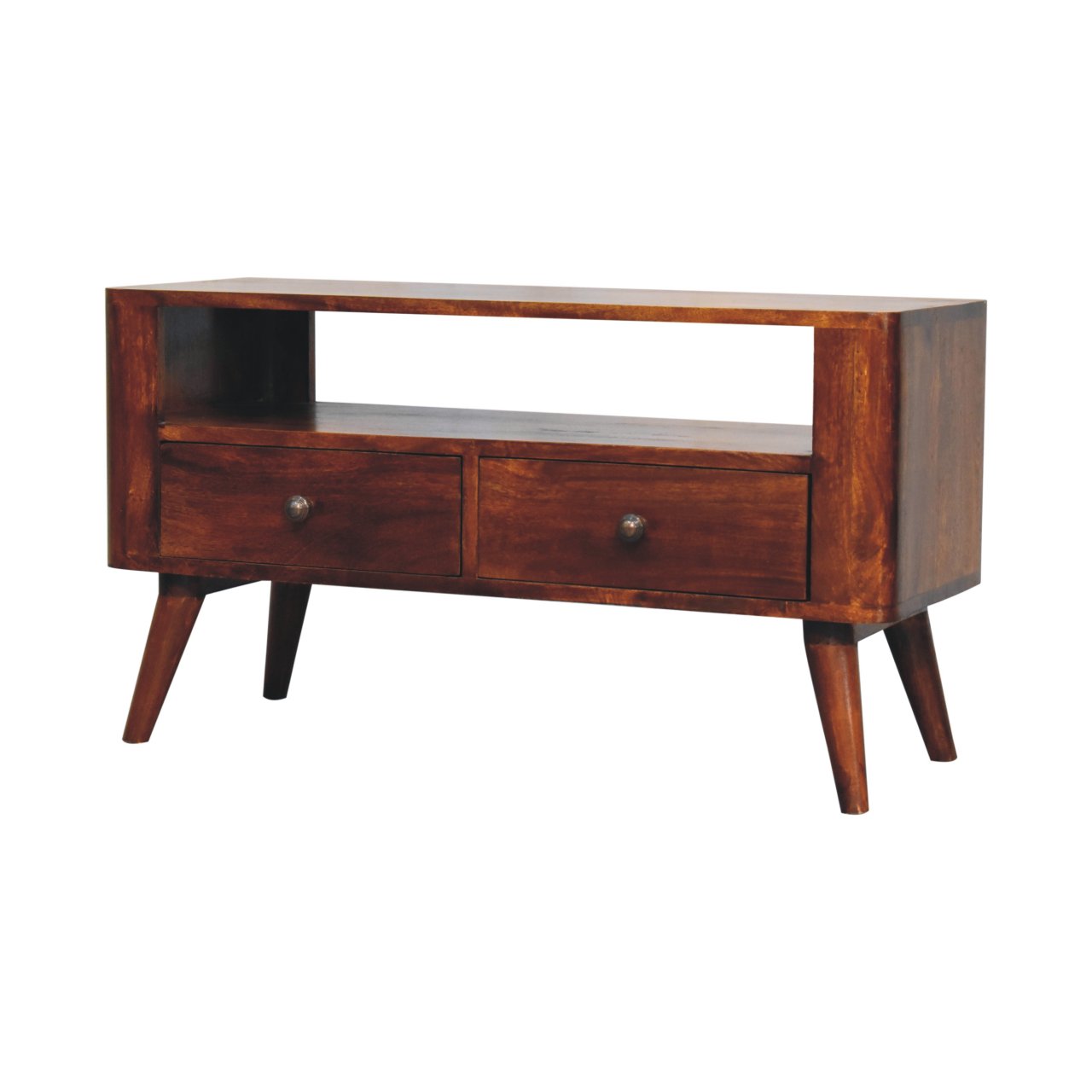 Solid Mango Wood Solid Chestnut Finished Mango Wood 2 Drawer Bera Media Unit - Image 2
