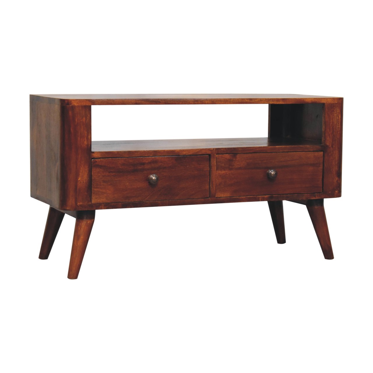 Solid Mango Wood Solid Chestnut Finished Mango Wood 2 Drawer Bera Media Unit - Image 3