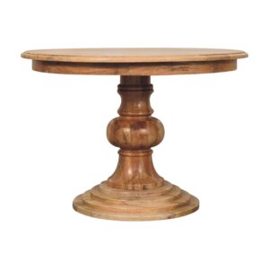 Solid Mango Wood Natural Finished 110cm Round Turned Dining Table