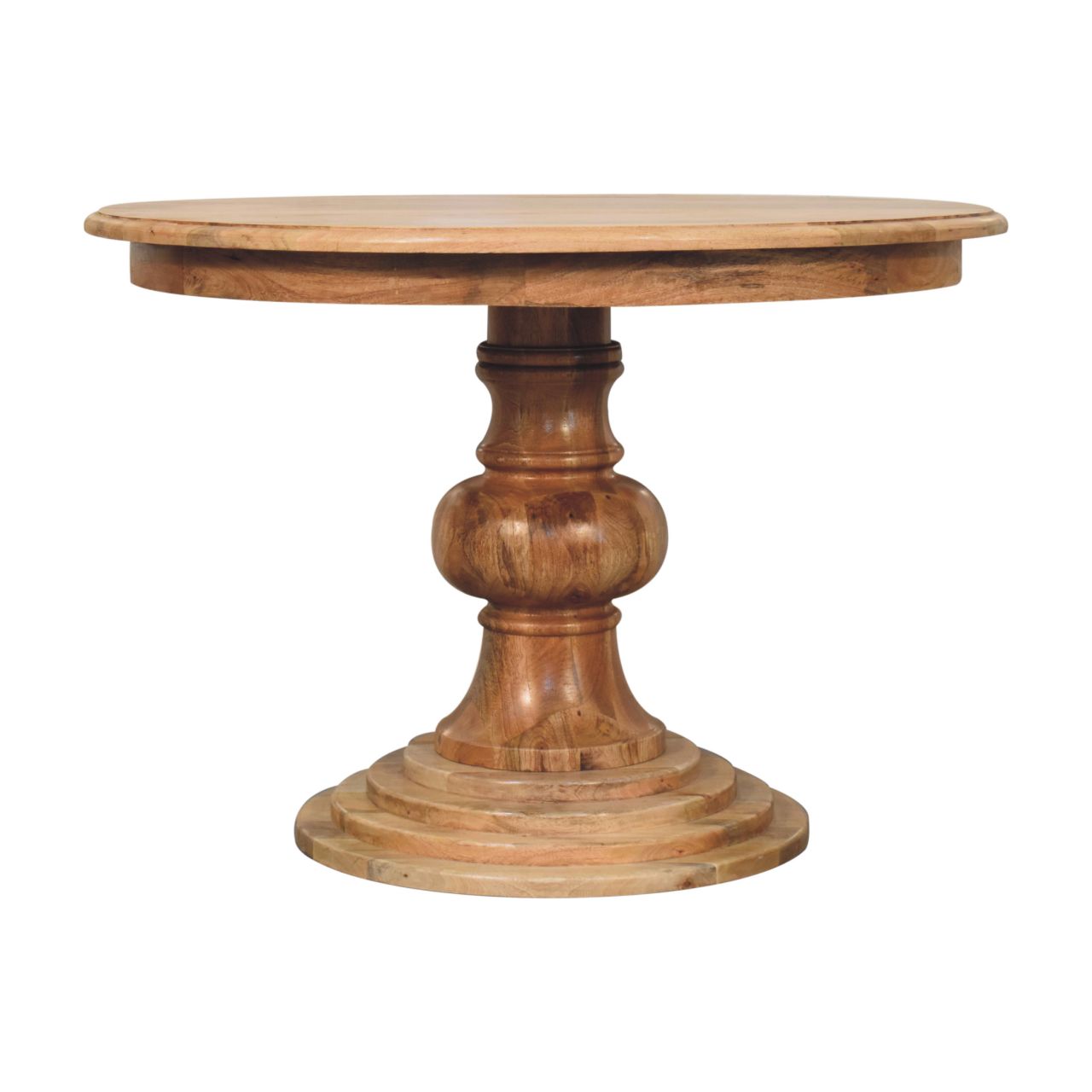 Solid Mango Wood Natural Finished 110cm Round Turned Dining Table
