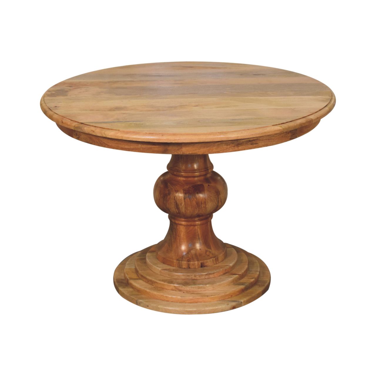 Solid Mango Wood Natural Finished 110cm Round Turned Dining Table - Image 3