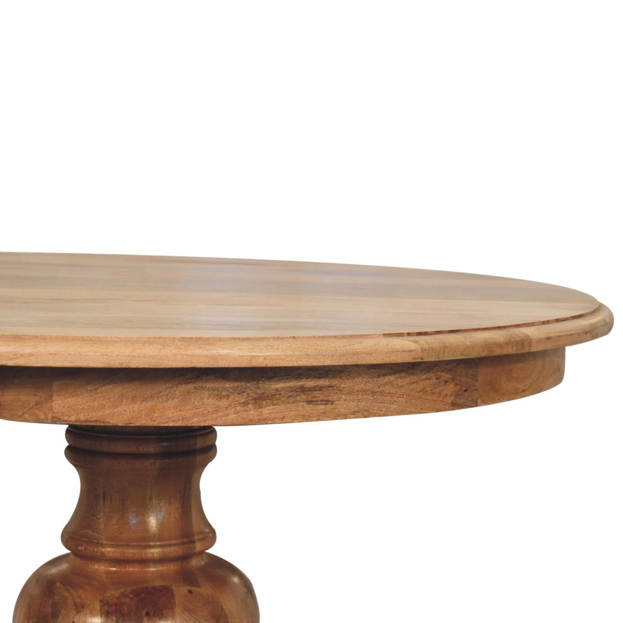 Solid Mango Wood Natural Finished 110cm Round Turned Dining Table - Image 4