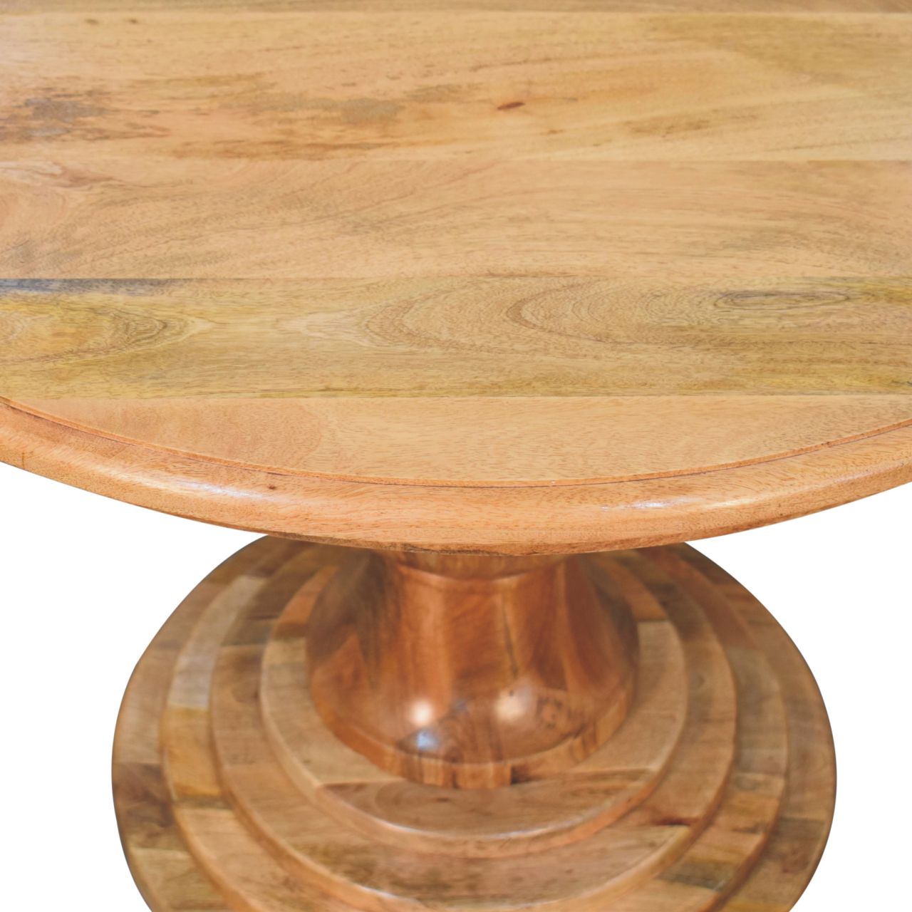 Solid Mango Wood Natural Finished 110cm Round Turned Dining Table - Image 5