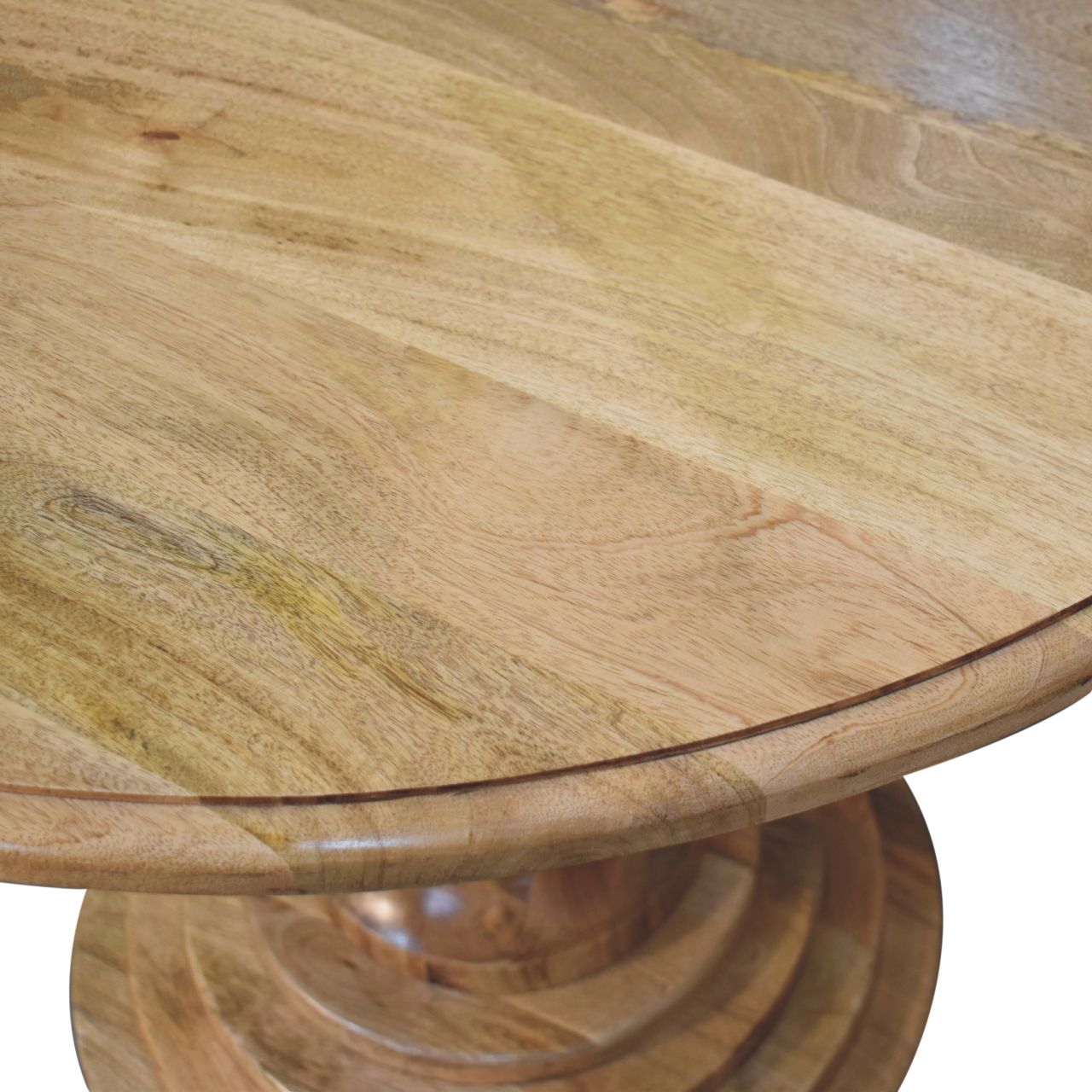 Solid Mango Wood Natural Finished 110cm Round Turned Dining Table - Image 7