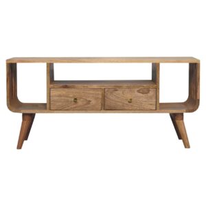 Solid Mango Wood Natural Finished Soba Nordic 2 Drawer Multi Media Unit