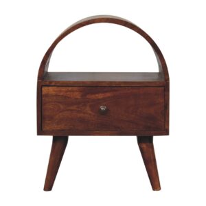 Solid Mango Wood Chestnut Finished 1 Drawer Dome Bedside