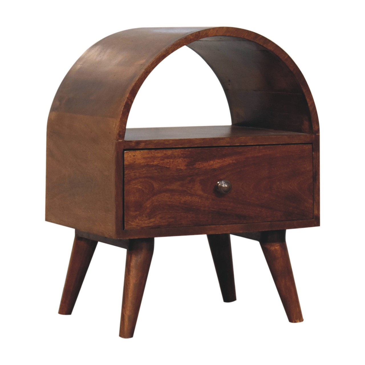 Solid Mango Wood Chestnut Finished 1 Drawer Dome Bedside - Image 2