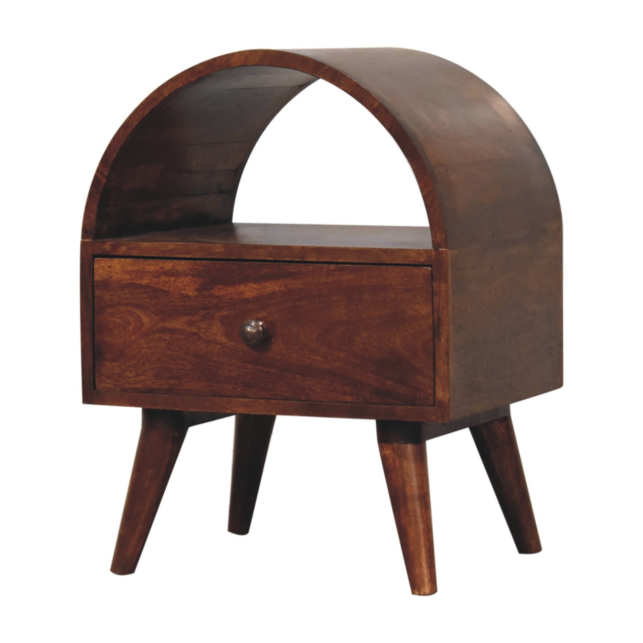 Solid Mango Wood Chestnut Finished 1 Drawer Dome Bedside - Image 3