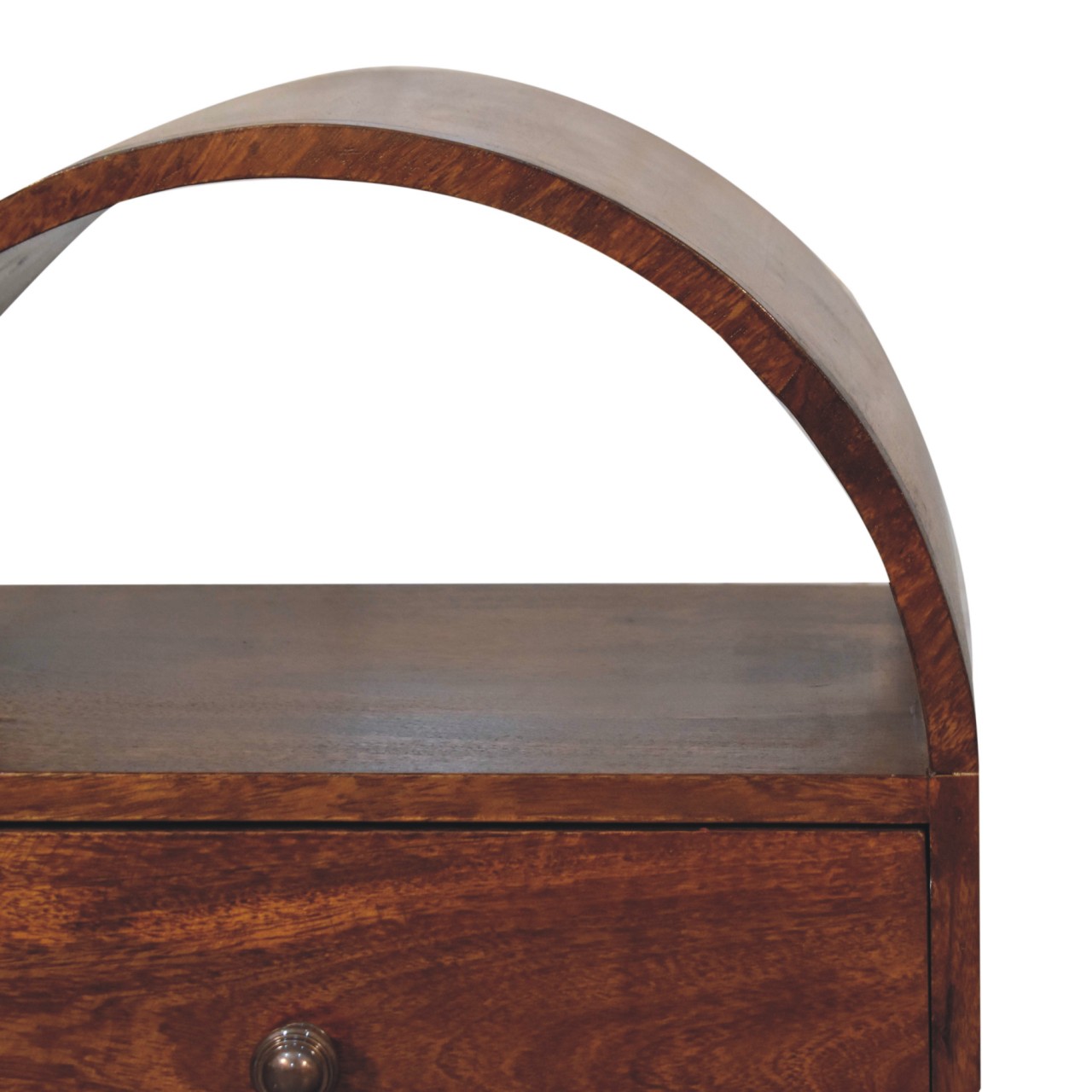 Solid Mango Wood Chestnut Finished 1 Drawer Dome Bedside - Image 4