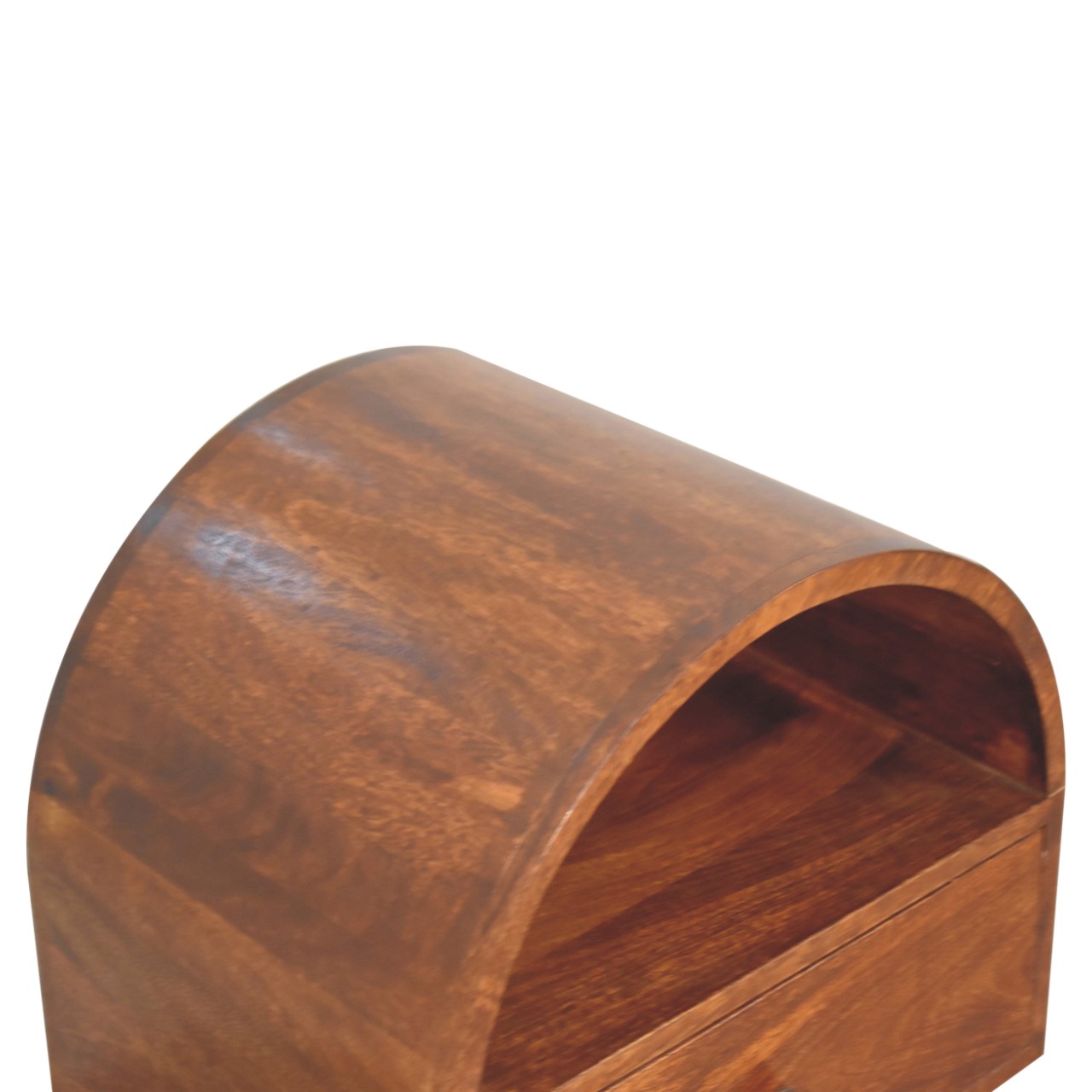 Solid Mango Wood Chestnut Finished 1 Drawer Dome Bedside - Image 5